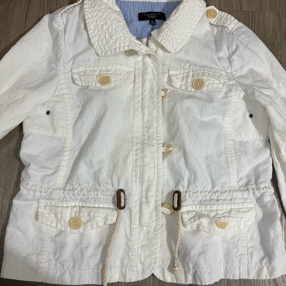 Talbots Linen Blend Utility Jacket Sz 10P Lined White Blue Preppy Nautical - Picture 12 of 16